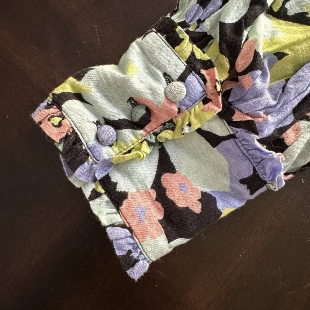 Free People Ariana Blouse Smocked Floral Retro Combo Size S Womens NEW W/out Tag